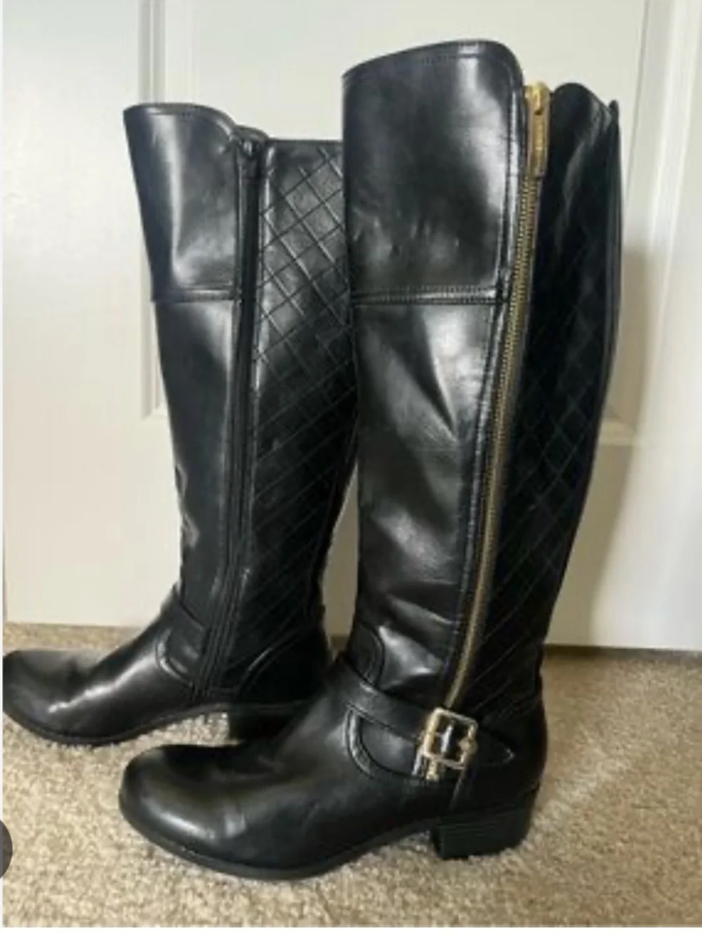 Liz Claiborne Black Quilted Over-the-Knee Riding Boots with Side Zipper 9M